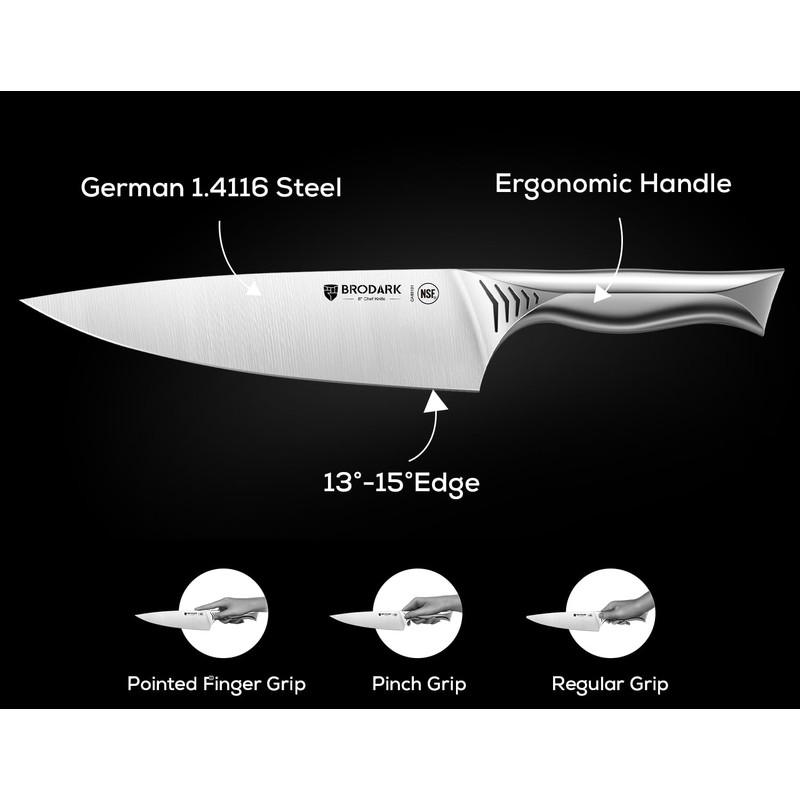 BRODARK Kitchen Knife Set with Block - 15-Piece Knife Block