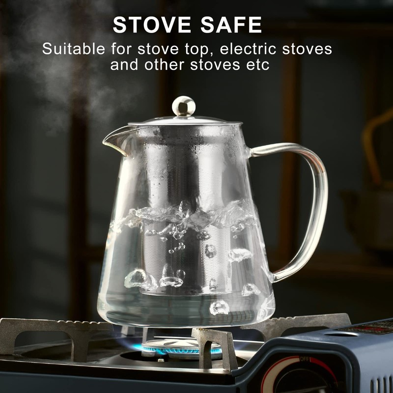 PARACITY Glass Teapot Stovetop 32 OZ, Borosilicate Clear Tea Kettle