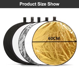 Zusammenklappbarer Fotografie Reflektor,Reflektor Licht Reflektor Diffusor,60cm Rund Fotografie Licht Reflektor,Faltbarer Faltreflektor,Scheibenreflektor,5 in1 Reflektor Fotografie