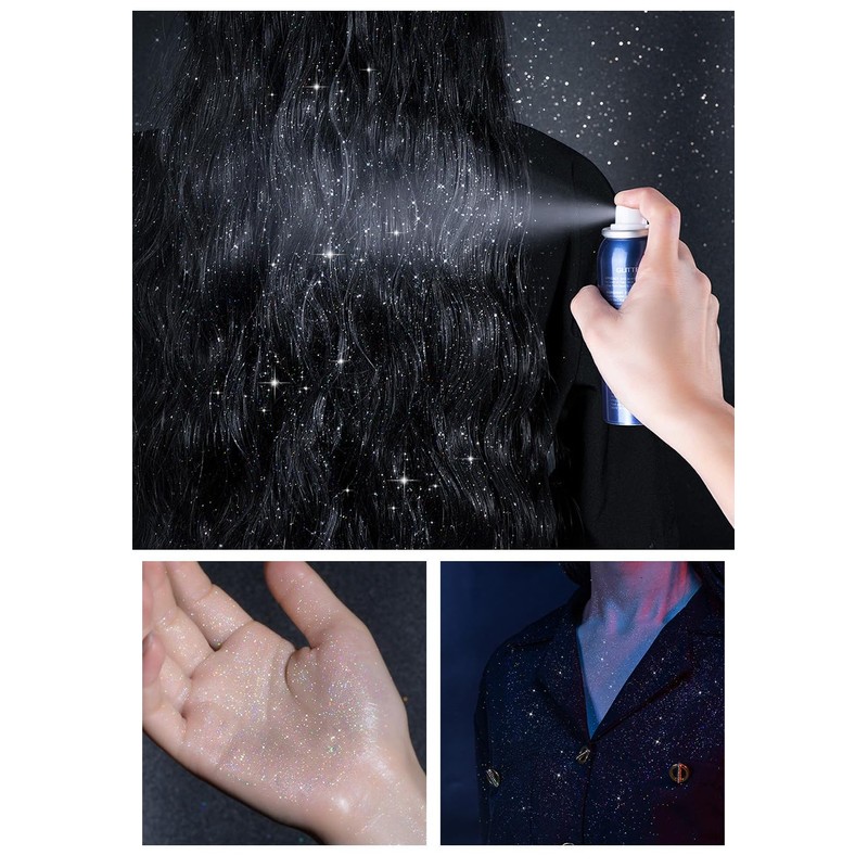 Body Glitter Spray【Long Lasting】【Skin Friendly】【Quick-Drying】 Glitter Spray for Hair/Body, 60ml