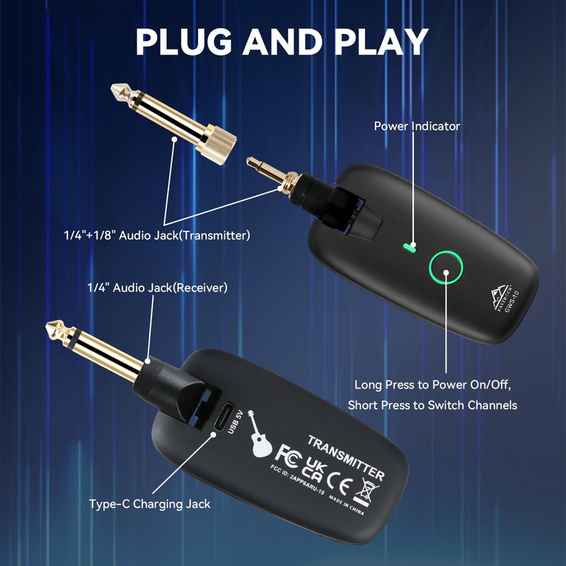 EASTROCK Wireless Guitar System, Guitar Transmitter & Receiver for Electric