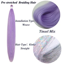 Tinsel Braiding Hair Pre stretched Lavender Purple Braiding Hair for Glitter Braids Festival Braids