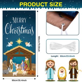 Tiamon Christmas Nativity Scene Door Cover Merry Christmas Door Banner Backdrop Nativity Banner for Front Door Porch Holidays Decorations, 35 x 71 Inch