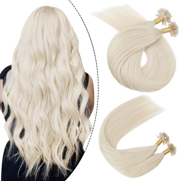 Ugeat U Tip Human Hair Extensions 18 Inch #60A White Blonde Nail Tip Hair Extensions Remy Human Hair 50 Grams Pre Bonded Hair Extensions Nail Tip Remy Hair Extensions 1g/1s