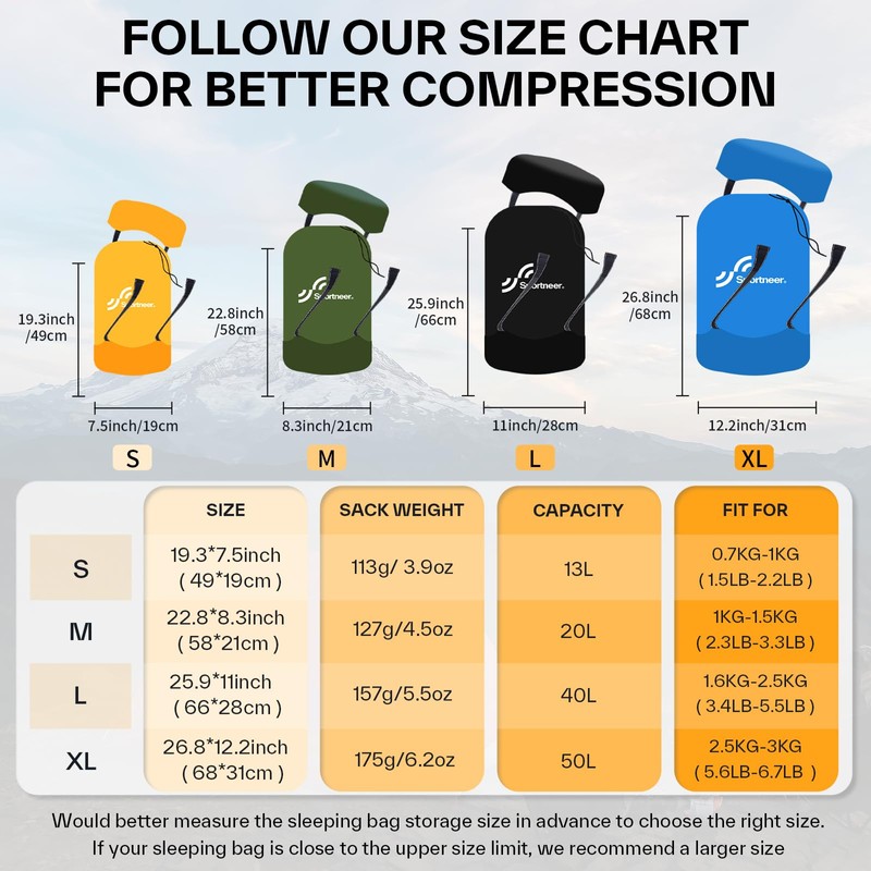 Sportneer Nylon Compression Stuff Sack for Sleeping Bag, Sleeping Bag
