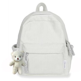 cotmcor School Backpack for Teens Small Corduroy Bookbag Lightweight Bag for Girls Boys Casual Middle School (Corduroy-off White)