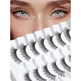 Wispy Lashes False Eyelashes Cat Eye Fluffy Lashes Siligli Mink Eyelashes Thiner Band 3D Volume Natural Lahses 15mm Eye Lashes Curly 7 Pair