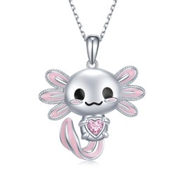 Yorionke Axolotl Necklace 925 Sterling Silver Axolotl Pendant Cute Animal Jewelry Gift for Women（June Birthstone）
