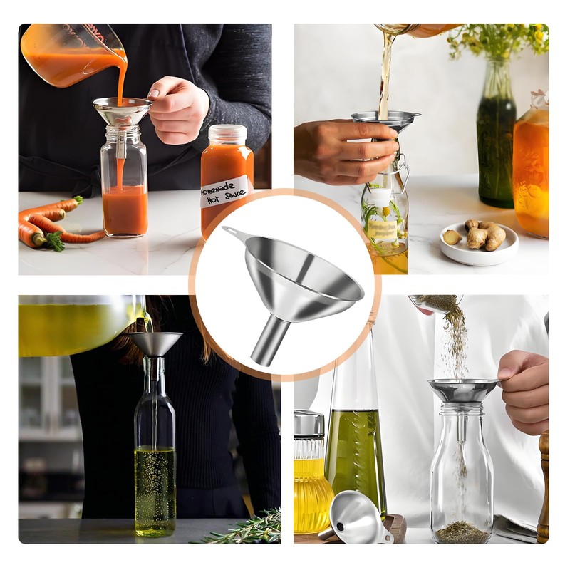 Jotia 4Pcs Stainless Steel Kitchen Funnel Set with Brush, 3