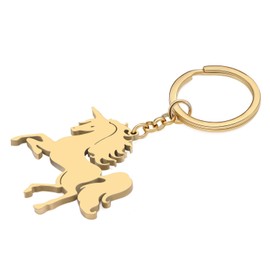OUSIO Stainless Steel 18K Gold Plated Cute Unicorn Keychain Mythical Animal Key Ring Car Wallet Purse Accessories For Women (Gold)
