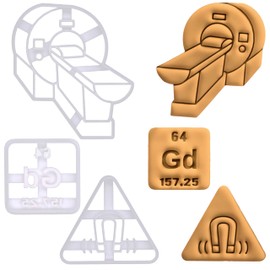BAKERLOGY Set of 3 MRI Cookie Cutters (Design: MRI Machine, Periodic Gd, and Strong Magnetic Field Warning Sign)