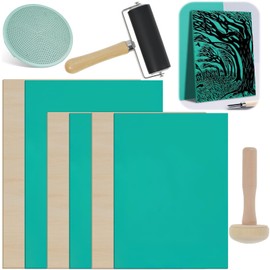 Hlimior Pack of 9 Lino Printing Kit for Engraving Including 3 Wood Linocut Plates Blocks 3 Rubber Plates Sheets 1 Roller 1 Mushroom Roller 1 Brayer for Printmaking Lino Printing Art and Craft