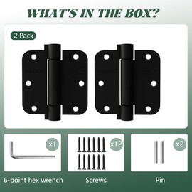 2 Pack Self Closing Door Hinges 3.5 inch Matte Black Spring Loaded Auto Close Hinges 5/8'' Radius Corners Adjustable Tension for Interior Door 3 1/2 Auto Self-Closing Hinge