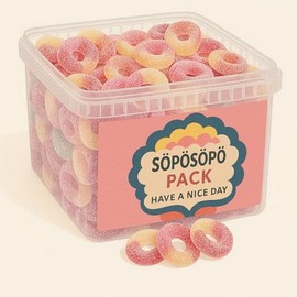 SÖPÖSÖPÖ Scandinavian Treat Package - Tutti Frutti Rings - 1.7kg Nordic Candy Bag - Fruity Vegan Gummies - Kiwi, Melon, Apple, Strawberry & Liquorice soposopo pack