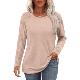 OFEEFAN Womens Fall Fashion 2025 Long Sleeve Shirts Plus Size Sweaters Tunics or Tops to Wear with Leggings Travel Vacation Outfits Khaki M