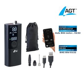 AGT Akku Kompressor: Smarte Akku-Luftpumpe mit OLED-Display; bis 120 psi; Bluetooth und App (Auto Luftpumpe, Mini Akku Luftpumpe, Fahrradschlauch)