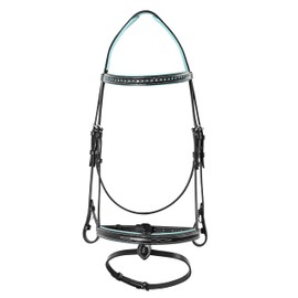 Exion Bling Bridle for Horses | Bling Browband & Snaffle Noseband with Baby Blue Soft Padded Leather Jumping Flash Bridle & Rubber Rein | Bling English Bridle for Horses