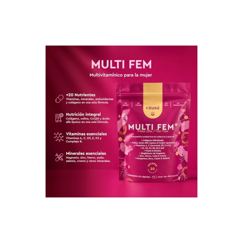 Vitatú Multifem Multivitamínico Mujer Cápsulas Días Colágeno Hidrolizado Vitaminas Minerales