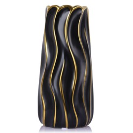 11.5" Black Ceramic Vase - Minimalist Black and Gold Flower Vase, Large Pampas Grass Vase, Boho Decorative Centerpiece Vase for Home Decor, Wedding, Housewarming, Table, Shelf, Mantel, and Entryway