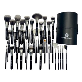 Set 40 Brochas Maquillaje Profesional Hannamy Estuche Negras