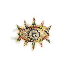 Evil Eye Ring Adjustable Micro Pave Golden Fashion Band