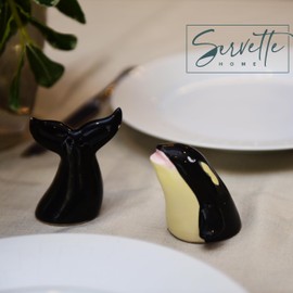 Salt and Pepper Shakers Novelty Nautical Kitchen Décor - Black Whale and Tail Salt & Pepper Set