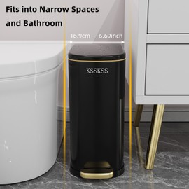 KSSKSS 2.6 Gallon Slim Bathroom Trash Can with Soft Close Lid, 10L Stainless Steel Garbage Can with Removable Liner Bucket, for Narrow Spaces, Bathroom, Bedroom (Matt Black)