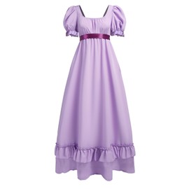 Regency Dresses for Women Regency Era Dress Empire Waist Victorian Tea Party Ball Gown with Satin Sash Light Purple L