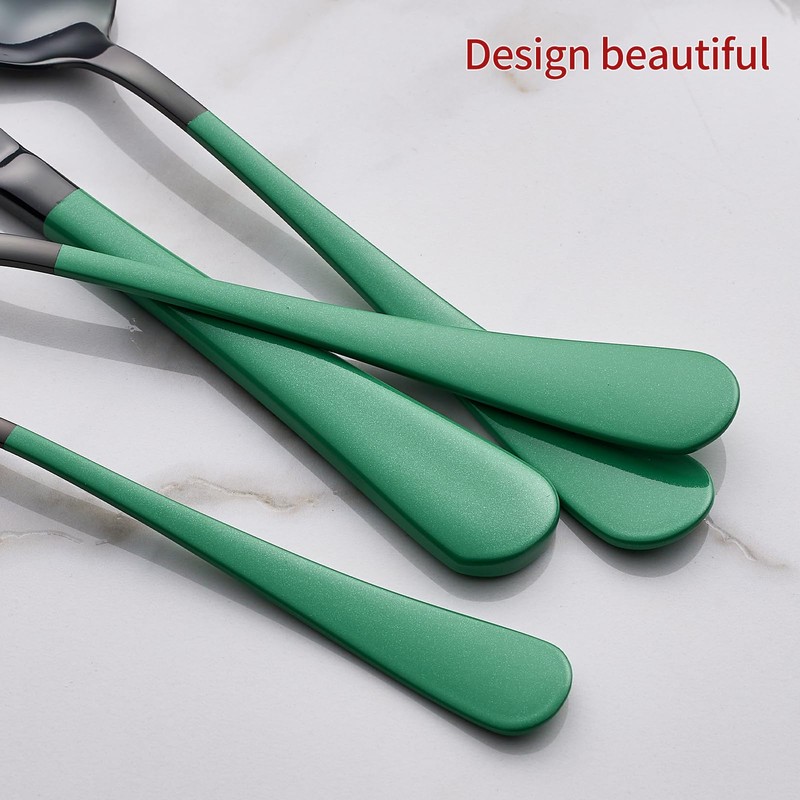 Onlycooker 20-Piece Green Silverware Set - 18/0 Stainless Steel, Black