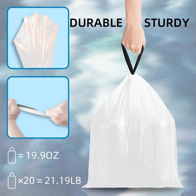 120 Counts 1.6 Gallon Mini Drawstring Trash Bags, Small Garbage