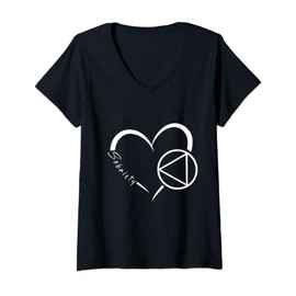 Womens Sober Alcoholic Abstinence AA Support Sobriety Heart Love V-Neck T-Shirt