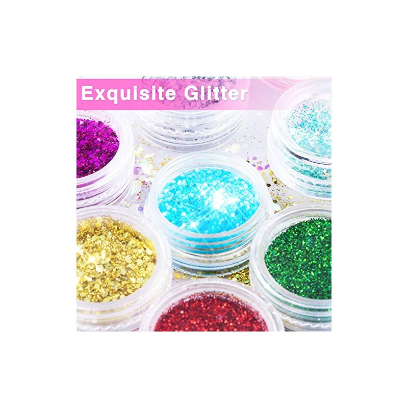MELLIEX 18Pcs Nail Glitter Powder, Nail Art Sequins Holographic Glitters,