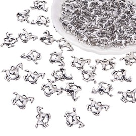 PH PandaHall 100pcs Horse Animals Charms Antique Silver Tibetan Style Alloy Equestrian Horsemanship Pendants Running Horse Beads Charms for DIY Bracelet Necklace Jewelry Making