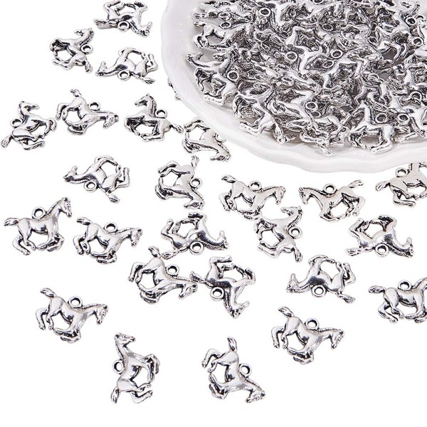 PH PandaHall 100pcs Horse Animals Charms Antique Silver Tibetan Style