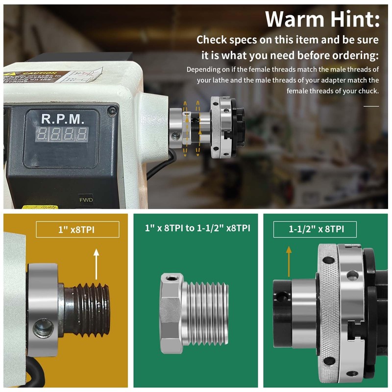 HAowosi Lathe Headstock Spindle Adapter,Converts 1"x8 TPI to 1-1/2-8 TPI