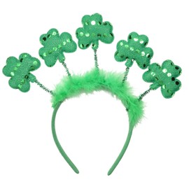Needzo Saint Patrick's Headband Clover Leaf Bopper Green Glittery Hair Accessory, One Size Fits Most (Feather's with Boppers)