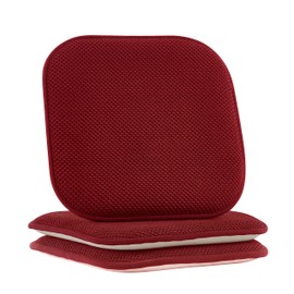 Elegant Comfort Chair Cushion Covers with Ties and Non Skid Rubber Backing-Thick Memory Foam - Soft Cushion Pad- Rounded Square Seat Cover-16 x 16 Inches-Honeycomb Textured Pattern, Set of 2, Burgundy
