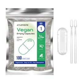 ATLEMISME Empty Vegan Capsules Size 1 - Vegan Capsules Empty (100 Count) Empty Capsules DIY Vegetable Capsule Filling - Veggie Capsules Empty Caps with 2 Micro Lab Spoons for Capsule Filling