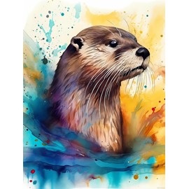 DIY 5D Diamond Painting Kits for Adults Diamond Art Watercolor Sea Otter Rhinestone Diamond Embroidery Otter Craft Kits for Living Room Bedroom Wall Decor Gift 12x16 inch