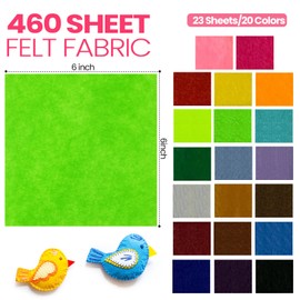 Moukeren 460 Pcs Felt Sheets Bulk 1 mm Thick Soft Felt Fabric Sheet 20 Assorted Colors for DIY Craft Sewing Squares Nonwoven Patchwork (6 x 6 Inch)