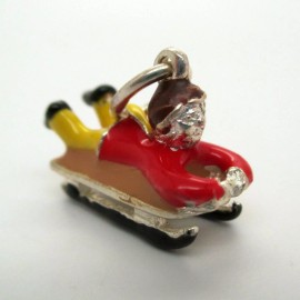 Brown County Silver Sterling Silver BOY ON SLED Charm for Bracelet PENDANT Winter CHRISTMAS  Cute!