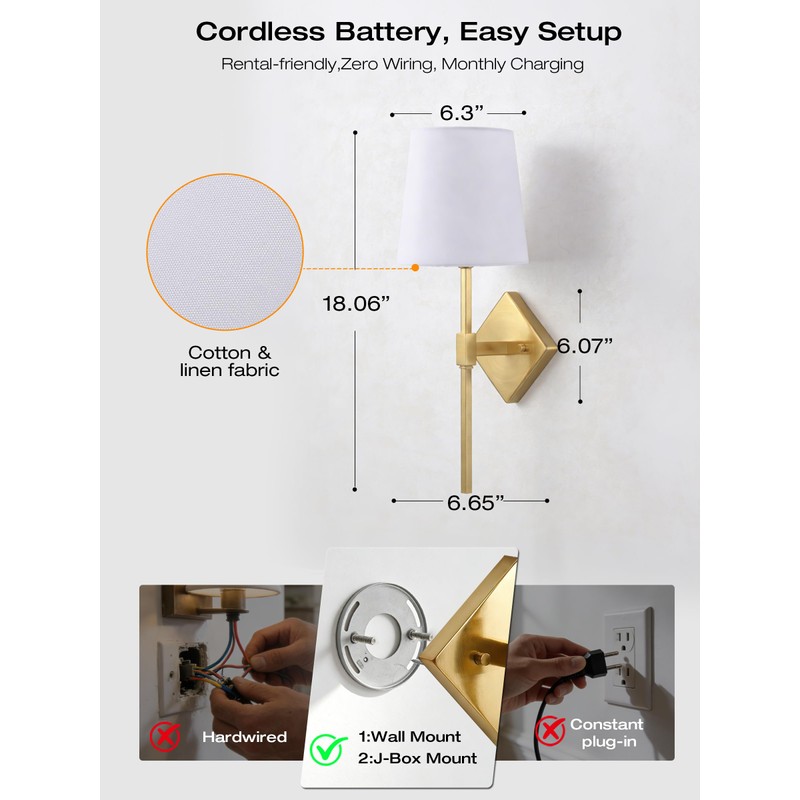 CLOUDY BAY 10000mAh Battery Operated Wall Sconces,Up to 100 Hours