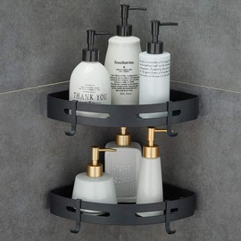Hoomtaook Adhesive Corner Shelf Bathroom Shower Caddy Organizer for Kitchen Toilet No Drilling 2-tier Bathroom Corner Shelves Shower Caddies