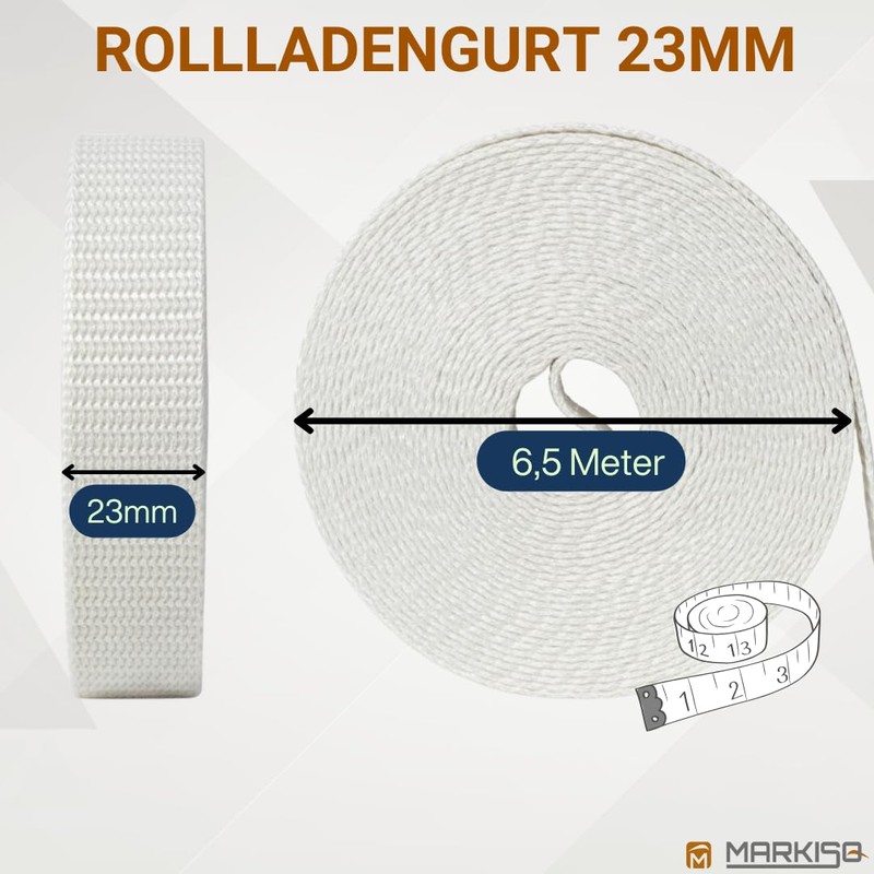 markiso® Rolladengurt 23mm x 6,5m – verstärkte Webkante, UV- &