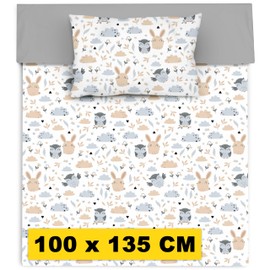 Amilian Children's Bed Linen 100 x 135 cm - Baby Bed Linen 100 x 135 cm - Animals 100% Cotton - Comfortable Envelope - Children's Bed Linen 100 x 135 cm for Baby Cot - Children's Bed Linen Baby