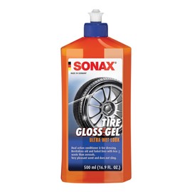 SONAX Tire Gloss Gel 235200 | Long-Lasting Rubber Conditioner for a Semi-Gloss finish on Tires | Deep Black Revitalization with Silicone Protection | Cleans, Conditions & Repels Dirt for Weeks | 500ml