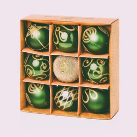 Premier 9 x 60mm Green Decorated Baubles