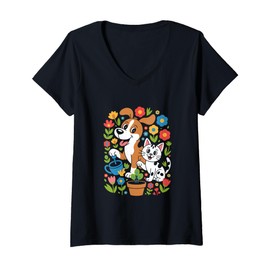 Womens Puppy and Kitten Mama – Dog and Cat Lover V-Neck T-Shirt