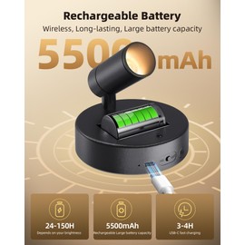 EZVALO Spotlights Indoor with Remote,5500mAh Rechargeable Plant Spotlight Indoor, Wireless LED Uplighting with Timer＆Dimmable, 3CCT,Mini Spot Lights for Painting,Artwork,Accent Lighting(4Pack-Black)