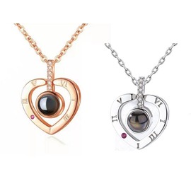 I Love You Necklace 100 Languages Heart Love Necklace Love Memory Pendant Necklace for Women Mother' s Day Jewellery Gift l3 (Rose Gold)